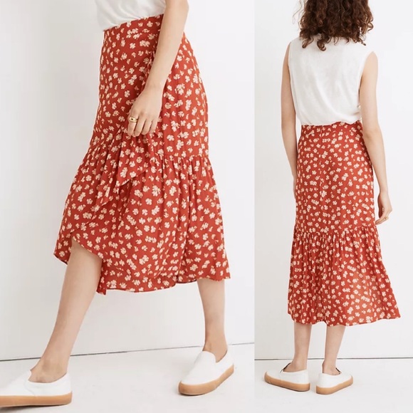 Madewell Dresses & Skirts - Madewell Ruffle Faux Wrap Midi Skirt in Happy Hibiscus